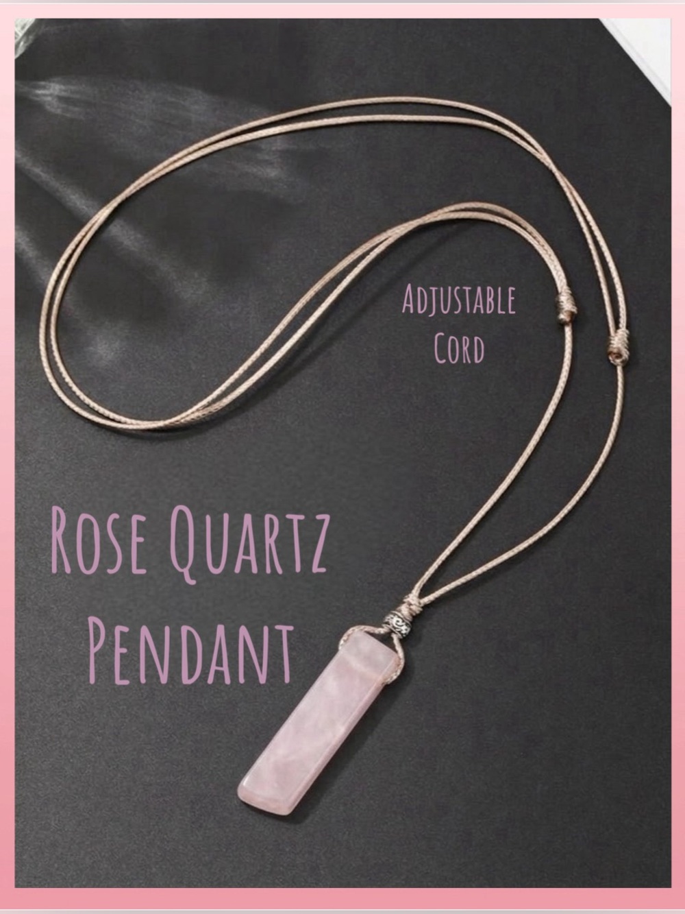 Natural Handmade Rose Quartz Pendant Necklace NEW